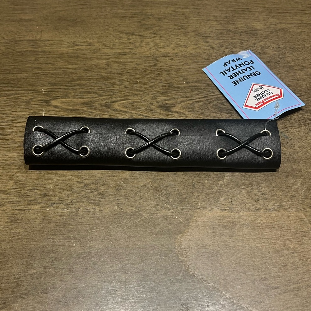Black genuine leather pony tail wrap - Picture 3 of 6